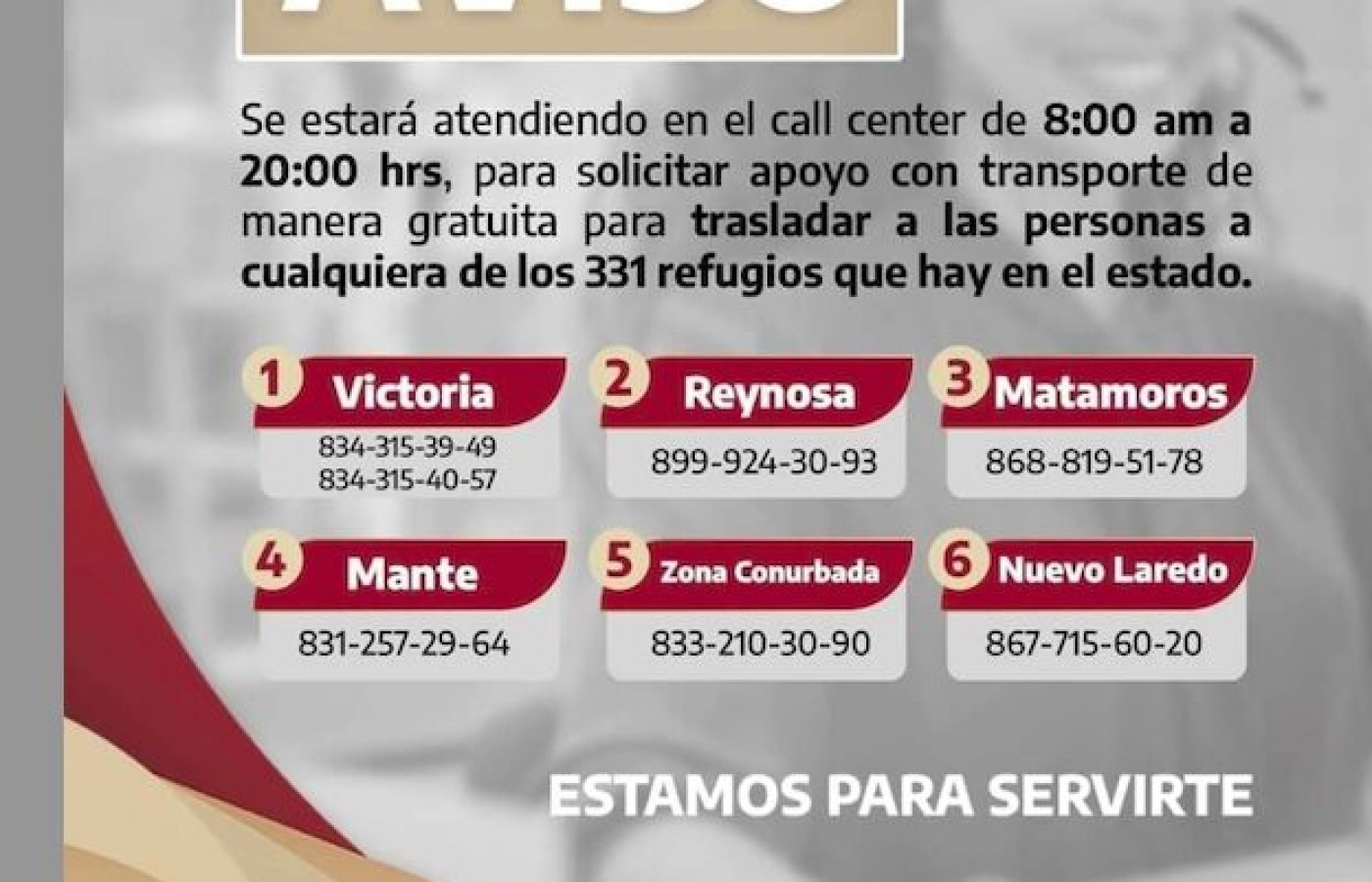 Disponibles unidades gratuitas para trasladar a la ciudadanía a los albergues