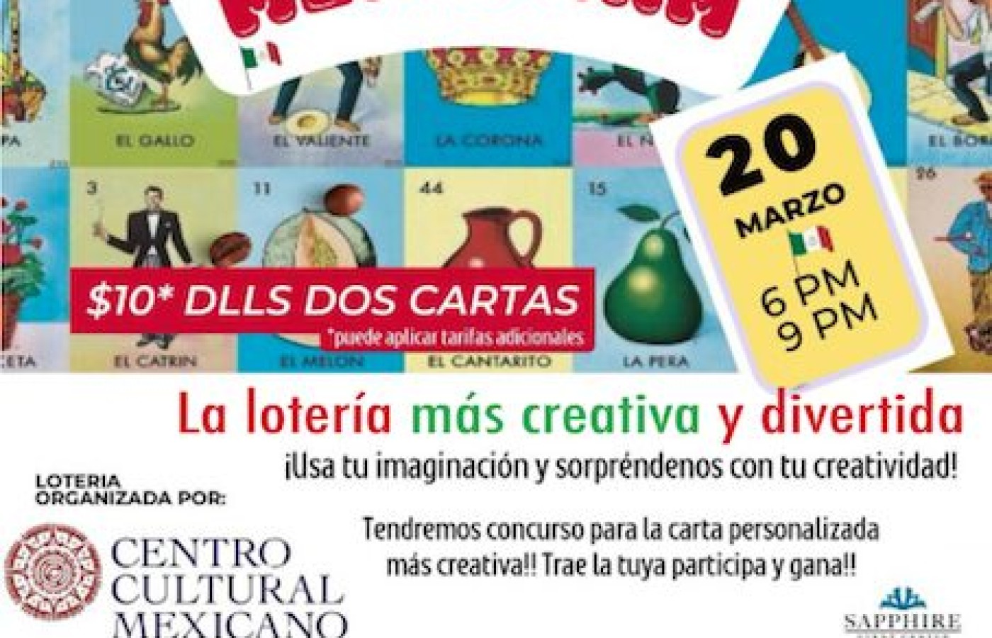 Jueves 20 de marzo, LOTERIA MEXICANA! en el Sapphire