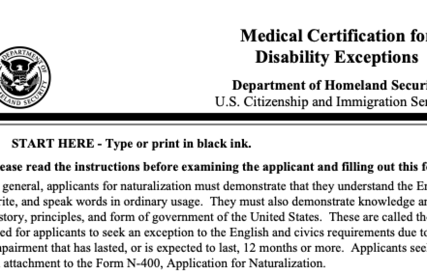 USCIS Medical Disability Exception Policy Manual Update 