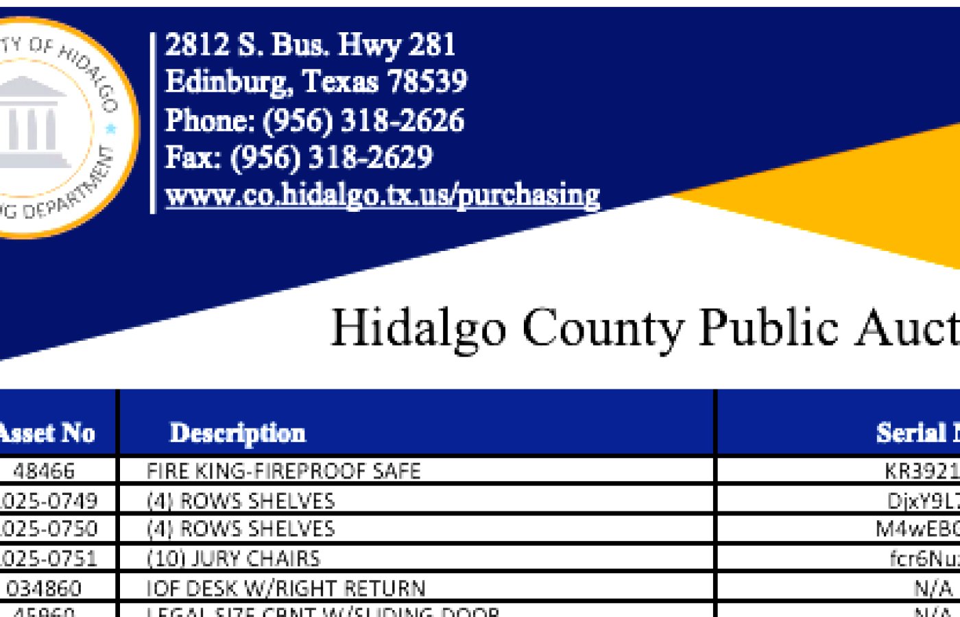 Hidalgo County to hold Virtual Auction of general surplus merchandise from the Old Hidalgo County Courthouse