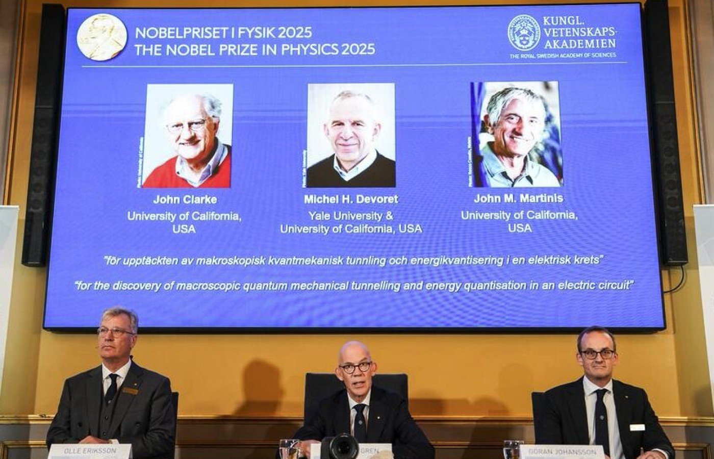 Tres científicos comparten Premio Nobel de Física 2025 por descubrimiento sobre fenómenos cuánticos macroscópicos
