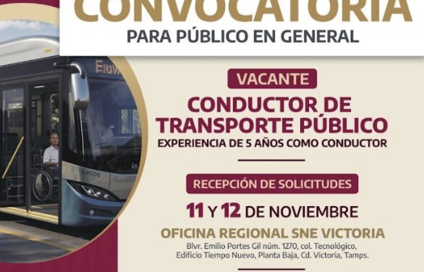 Busca STPS trabajadores para operadores de camiones de transporte público en Tamaulipas