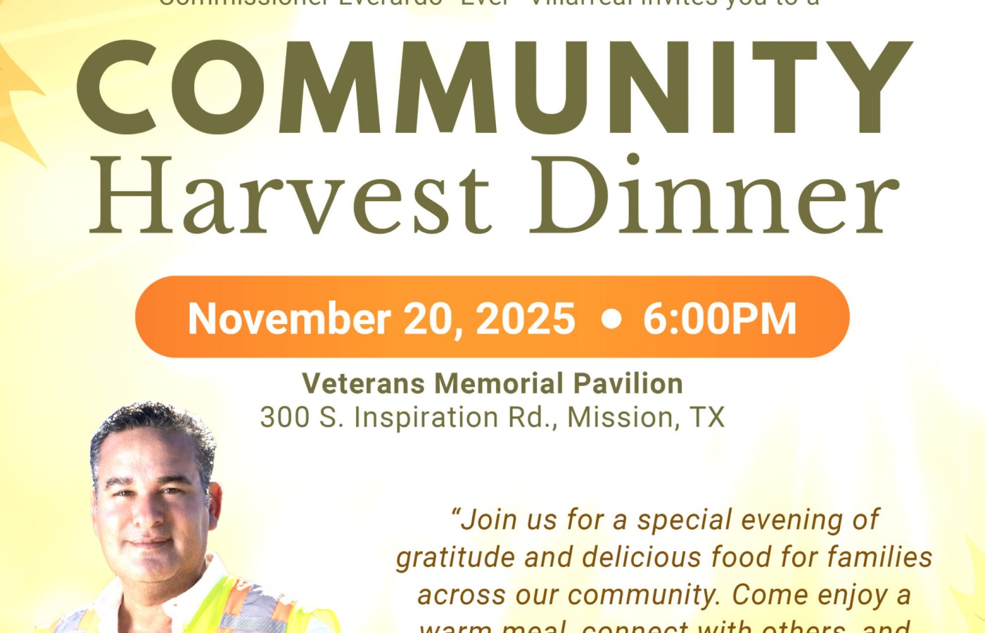 Hidalgo County Precinct 3 to Host Community Harvest Dinner