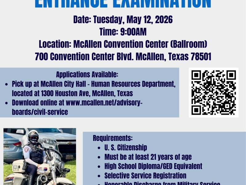 Entrance examination notice for McAllen police officer