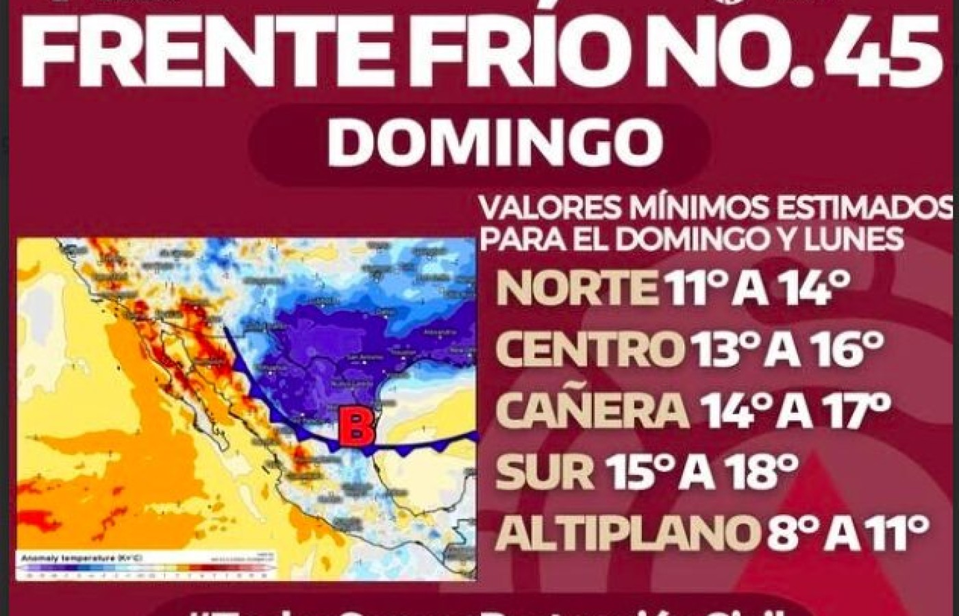 Alerta Protección Civil por ingreso de frente frío este fin de semana