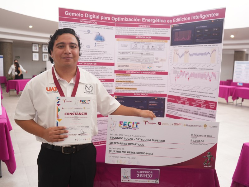 Estudiante de la UAT diseña dispositivo para reducir el consumo eléctrico en edificios